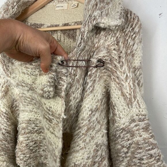Sleeping On Snow Sweater Womens Beige Cardigan Open Asymmetrical Flowy XS - Picture 4 of 14